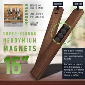 Premium Dark Walnut Wood Magnetic Knife Holder for Wall | 16 Inch | Upgraded Version | Professional Wooden Magnetic Knife Strip - Space-Saving Knife Rack/Knife Bar With Powerful Magnetic Pull Force