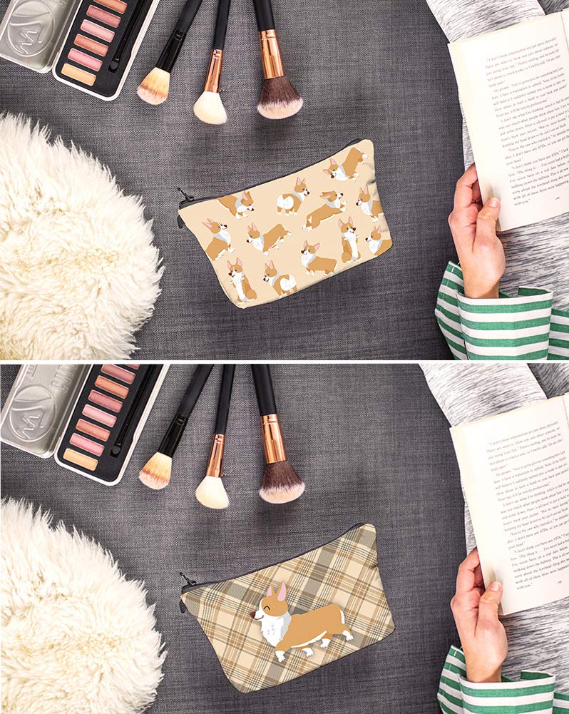 FITINI Makeup Bag Funny,Corgi Dogs Travel Small Cosmetic Bags Organizer for Women Handbag Toiletry Storage Pouch Waterproof Purse,Set of 3