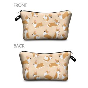 FITINI Makeup Bag Funny,Corgi Dogs Travel Small Cosmetic Bags Organizer for Women Handbag Toiletry Storage Pouch Waterproof Purse,Set of 3