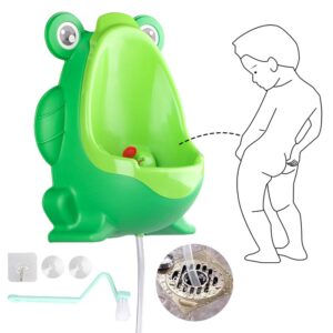 frog potty training urinal with drain tube for boys toddler, tomorotec kids urinal trainer with funny aiming target green
