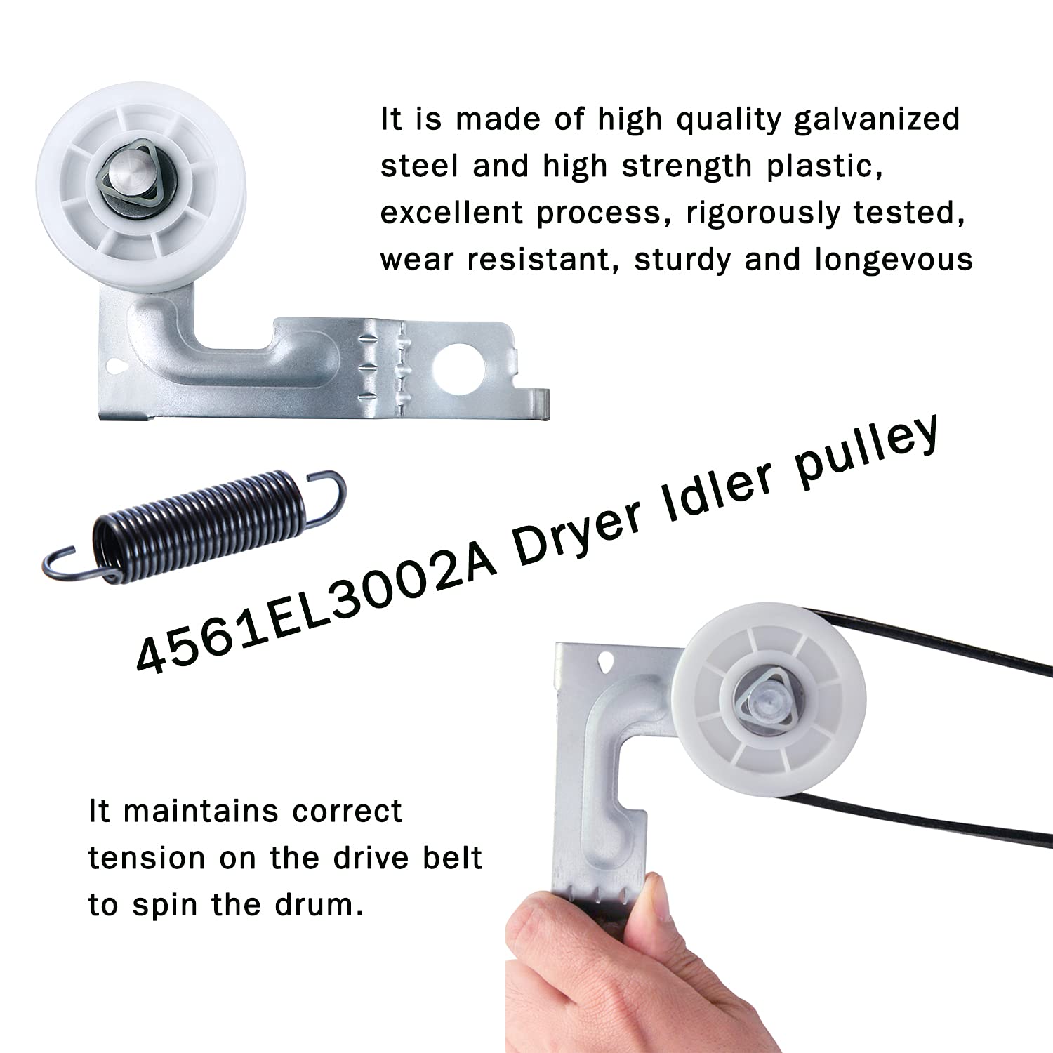 Upgraded Dryer Repair Kit dryer roller kit for LG Kenmore Dryers Includes 4581EL2002C Dryer Drum Roller Assembly 4400EL2001A Dryer Belt and 4561EL3002A Dryer Idler Pulley, Pictures 6, 7 are Fit Models