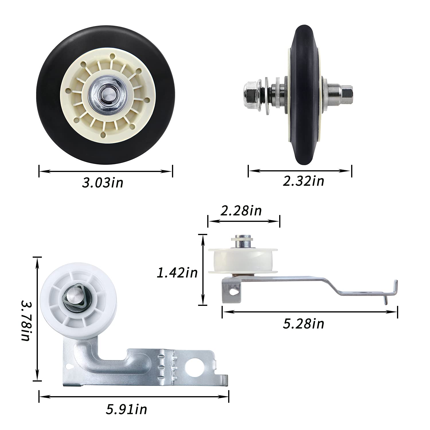 Upgraded Dryer Repair Kit dryer roller kit for LG Kenmore Dryers Includes 4581EL2002C Dryer Drum Roller Assembly 4400EL2001A Dryer Belt and 4561EL3002A Dryer Idler Pulley, Pictures 6, 7 are Fit Models