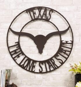 ebros gift oversized 24" wide vintage rustic western texas lone star state longhorn bull with braided rope border design metal circle wall hanging decor 3d art sign plaque country decorative accent