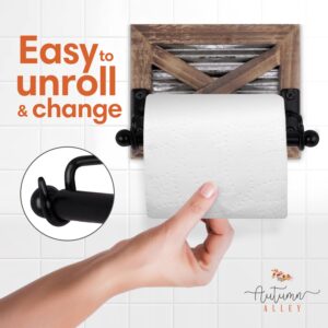 Autumn Alley Rustic Farmhouse Toilet Paper Holder Wall - Farmhouse Bathroom Country Decor Accessories with Warm Brown Wood, Galvanized Metal & Black Adds Western Decor Charm