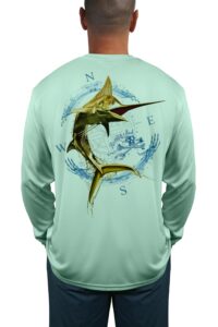 rattlin jack men's uv sun protection sport fishing shirt marlin gold xl teal