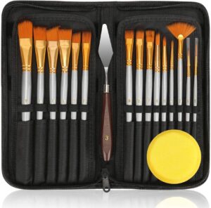 18pack oil paint brushes sets professional artist acrylic brush kits for canvas painting ceramic - 15 sizes brush 1 standing organizer 1 mixing knife 1 watercolor sponge gray