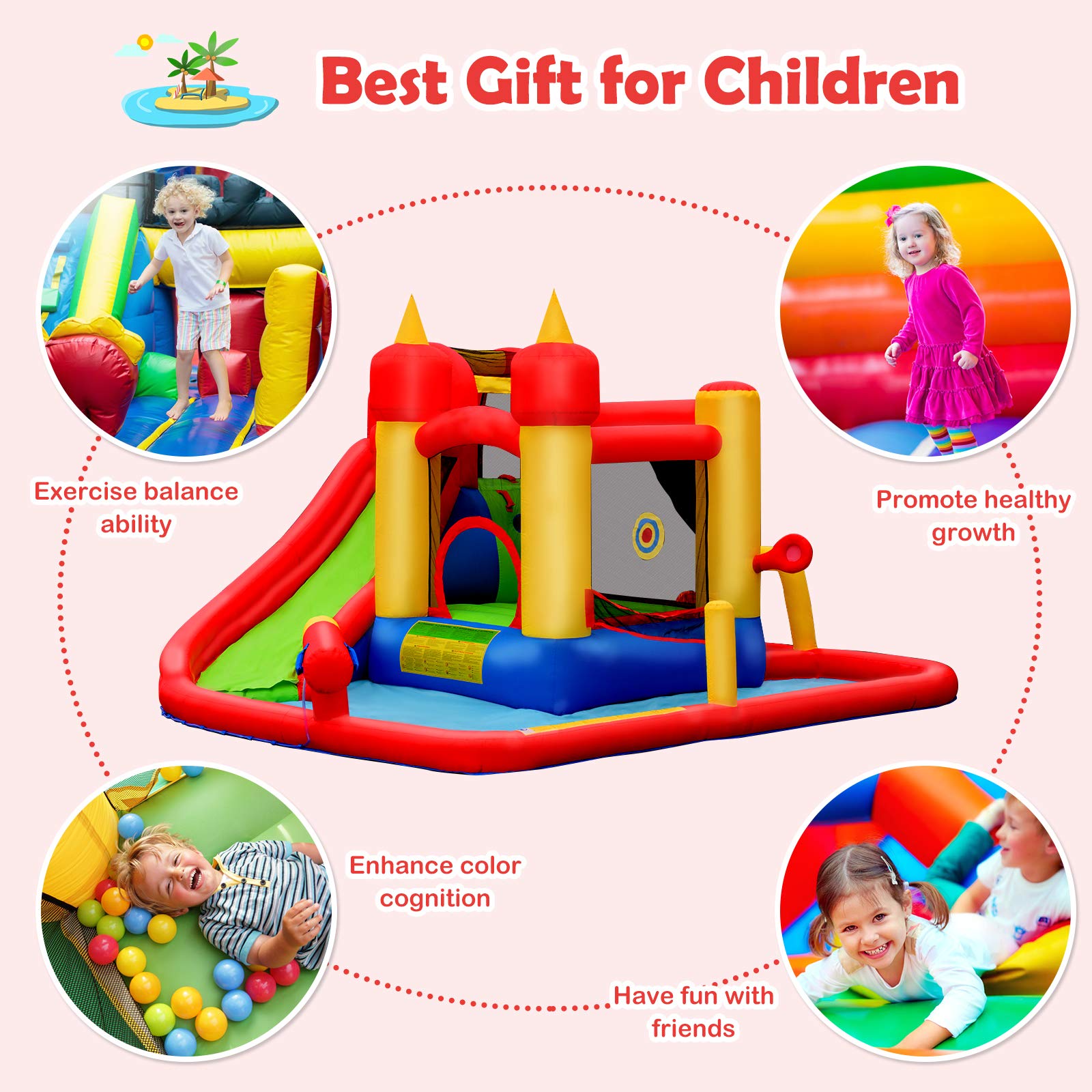 BOUNTECH Inflatable Water Slide, Water Bounce House with Slide Wet Dry Combo for Kids Backyard Outdoor Fun with Splash Pool, Blow up Waterslides Park Inflatables for Kids and Adults Party Gifts