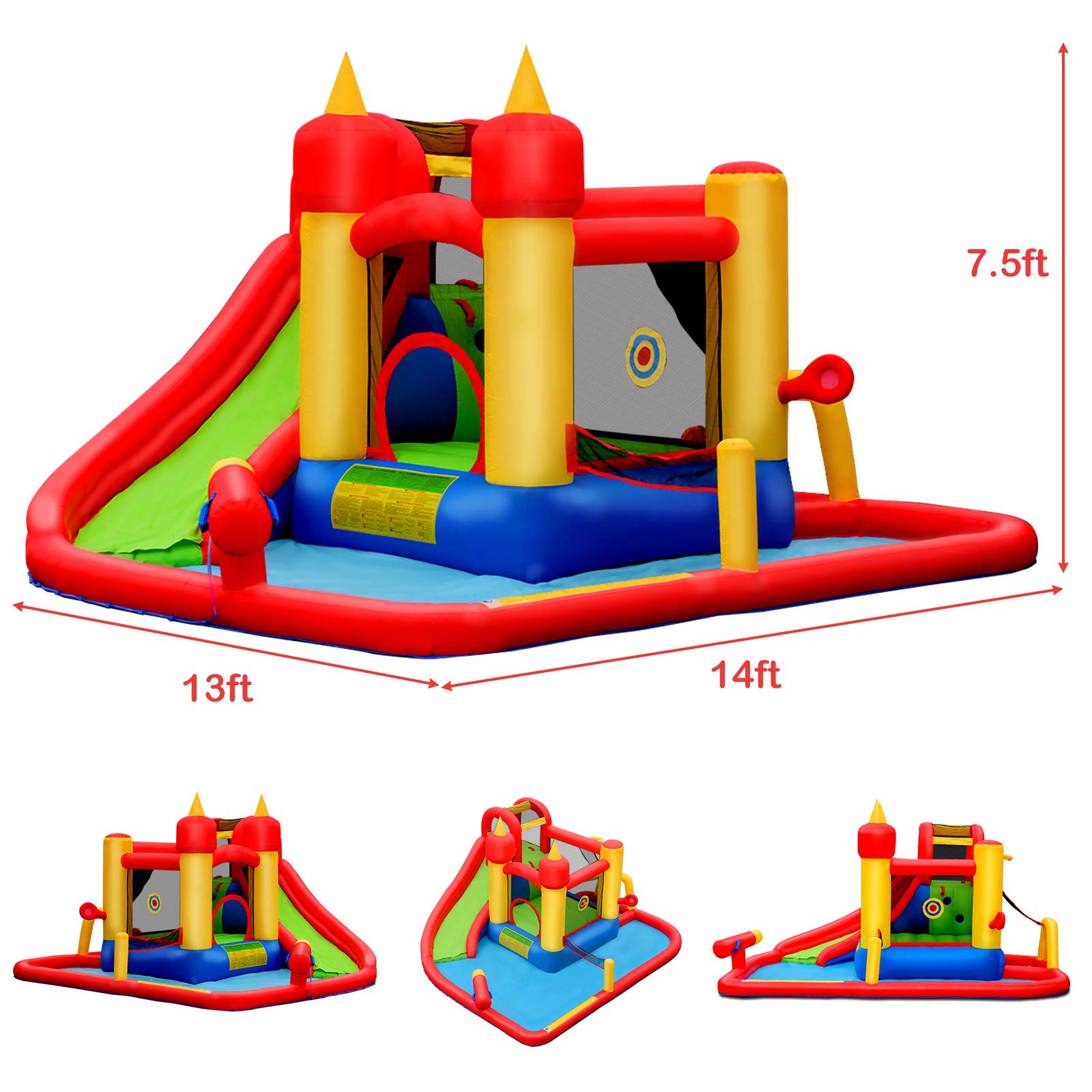 BOUNTECH Inflatable Water Slide, Water Bounce House with Slide Wet Dry Combo for Kids Backyard Outdoor Fun with Splash Pool, Blow up Waterslides Park Inflatables for Kids and Adults Party Gifts