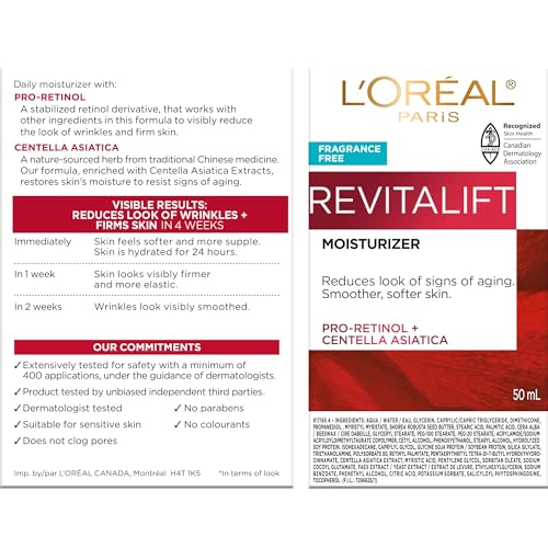 L’Oréal Paris Revitalift Anti Aging Face and Neck Cream, Smoothing and Firming Moisturizer for 24HR Hydration, Fragrance Free, 1.7 Oz