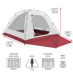 KAZOO 4 Person Camping Tent Outdoor Waterproof Family Large Tents 4 People Easy Setup Tent with Porch Double Layer