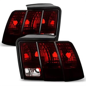 acanii - for 1999-2004 ford mustang red smoked tail lights brake lamps 99-04 pair set replacement driver+passenger side
