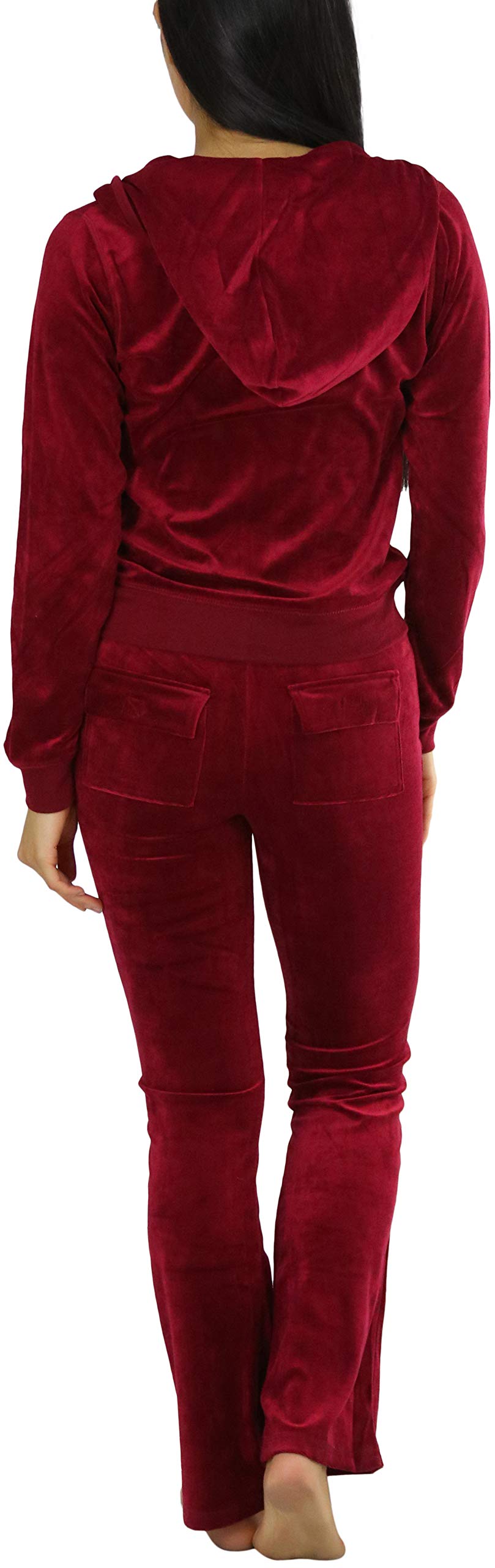 ToBeInStyle Women’s Cozy Lounge Velour Hooded Jacket and Matching Pants - Burgundy - M