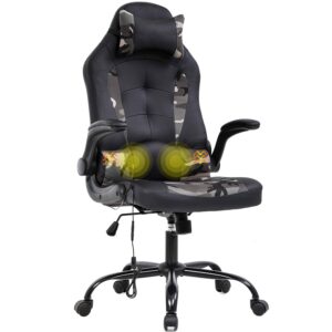 pc gaming chair racing office chair ergonomic desk chair massage pu leather computer chair with lumbar support headrest armrest executive task rolling swivel chair for back pain, camo