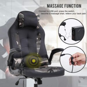 PC Gaming Chair Racing Office Chair Ergonomic Desk Chair Massage PU Leather Computer Chair with Lumbar Support Headrest Armrest Executive Task Rolling Swivel Chair for Back Pain, Camo