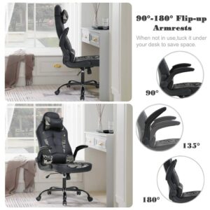 PC Gaming Chair Racing Office Chair Ergonomic Desk Chair Massage PU Leather Computer Chair with Lumbar Support Headrest Armrest Executive Task Rolling Swivel Chair for Back Pain, Camo