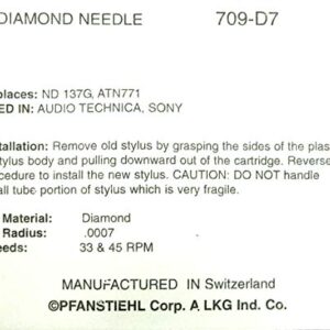 Pfanstiehl Phonograph Needle Stylus For Audio Technica ATN-771 Sony ND-137G VL-37G Sanyo Fisher ST-100 Dual DN-441 DMS242E