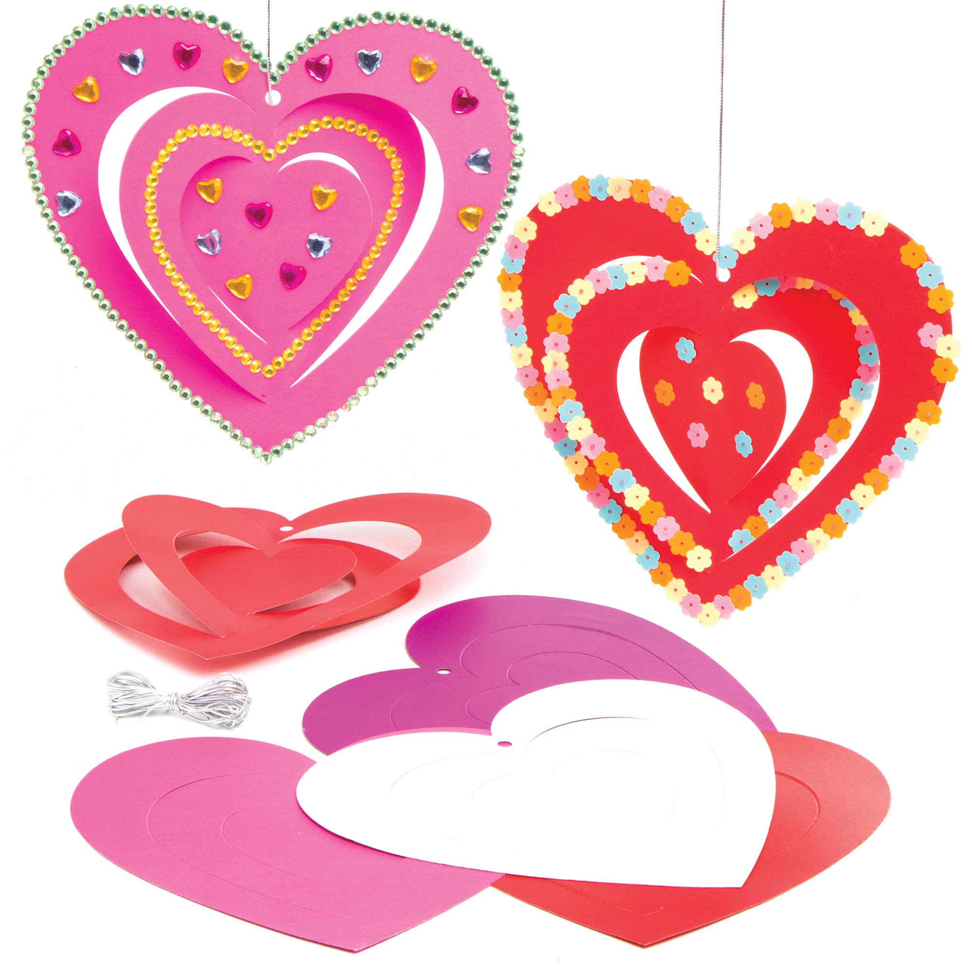 Baker Ross AT541 Heart Spiral Ornaments - Pack of 12, Creative Valentine's Day Art and Craft Supplies for Kids to Make and Decorate