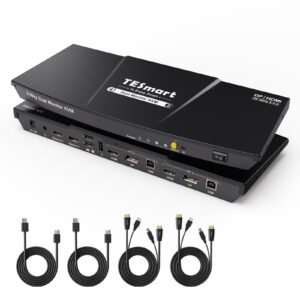 tesmart displayport + hdmi kvm switch 2 monitors 2 computers 4k@60hz, dual monitor kvm switch 2 port extended display, edid emulators, usb 2.0, l/r audio, hotkey switch, button switch with all cables
