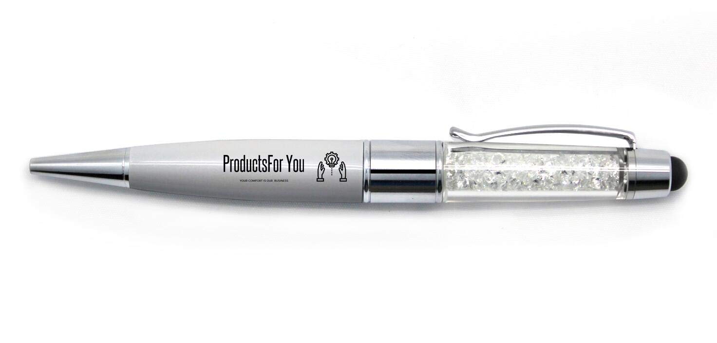 ProductsForYou 3 in 1 Crystal USB Pen with Stylus, Writing Ballpoint Pen with 8GB Hidden USB Flash Drive, Travel and Business Gift for Men and Women, Stylus Pen Compatible with iPad, Tablets, iPhone