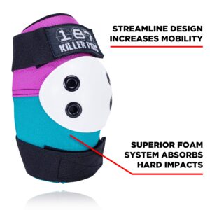 187 Killer Pads Skateboarding Knee Pads, Elbow Pads, and Wrist Guards, Six Pack Pad Set, Pink/Teal, Small/Medium