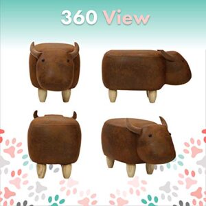 Critter Sitters 14-In. Seat Height Brown Cow Animal Shape Ottoman, Soft Kids Ottoman for Nursery, Bedroom, Playroom, and Living Room Decor, Multifunctional Cushioned Animal Footstool