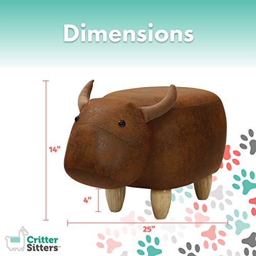 Critter Sitters 14-In. Seat Height Brown Cow Animal Shape Ottoman, Soft Kids Ottoman for Nursery, Bedroom, Playroom, and Living Room Decor, Multifunctional Cushioned Animal Footstool