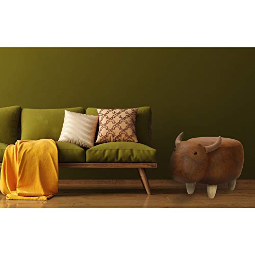 Critter Sitters 14-In. Seat Height Brown Cow Animal Shape Ottoman, Soft Kids Ottoman for Nursery, Bedroom, Playroom, and Living Room Decor, Multifunctional Cushioned Animal Footstool