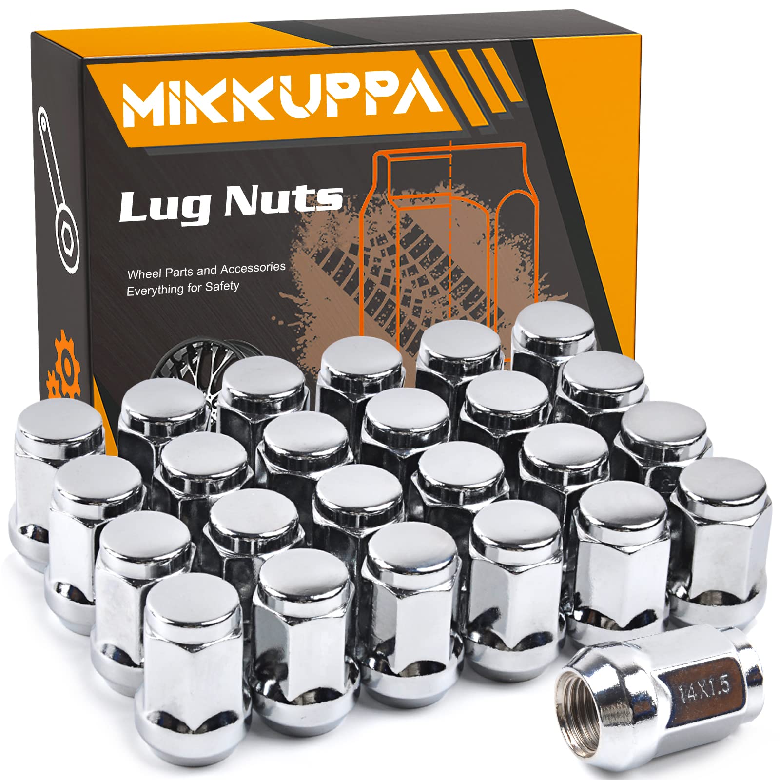 MIKKUPPA 24PCS M14x1.5 Lug Nuts - Replacement for K1500 K2500 GMC Yukon Suburban Grand Cherokee, 1.38" Tall 3/4" Hex Chrome Short Wheel Lug Nuts