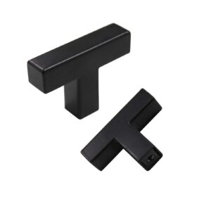 goldenwarm Black Cabinet Knobs Kitchen Drawer Knobs - LSJ12BK Square T Bar Cabinet Knobs Matte Black Hardware for Cabinets Single Hole (2in Overall Length) 50 Pack