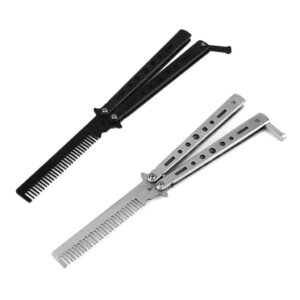 zerira 2 pcs outdoor camping practice comb butterfly comb knife novel stainless steel butterfly comb modeling tool