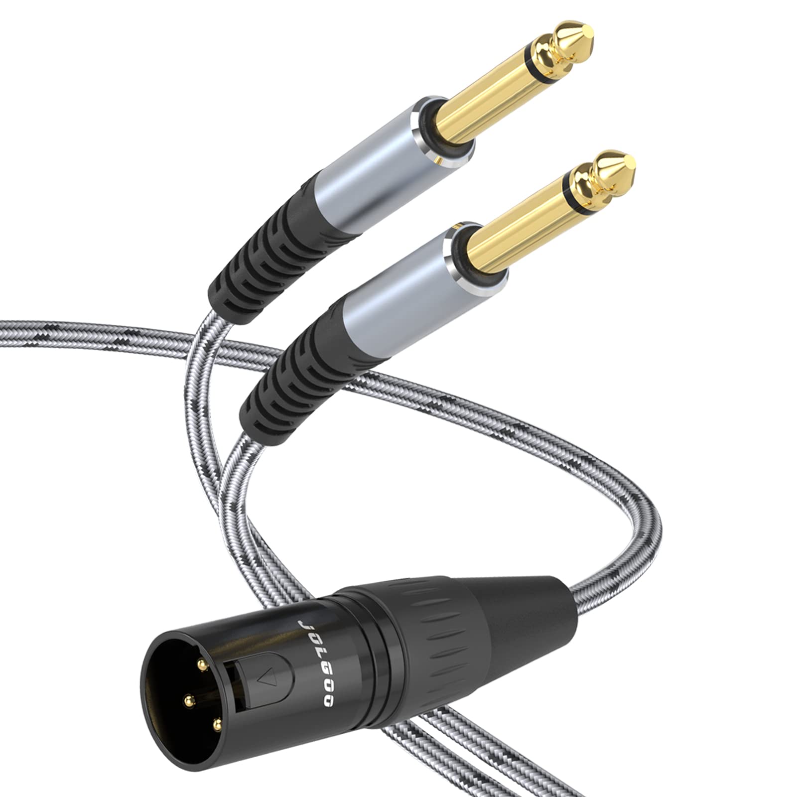 JOLGOO XLR Male to Dual 1/4" TS Mono Y Splitter Microphone Cable, XLR Male to Dual 6.35mm TS Y Adapter Cord, 3.3 Feet