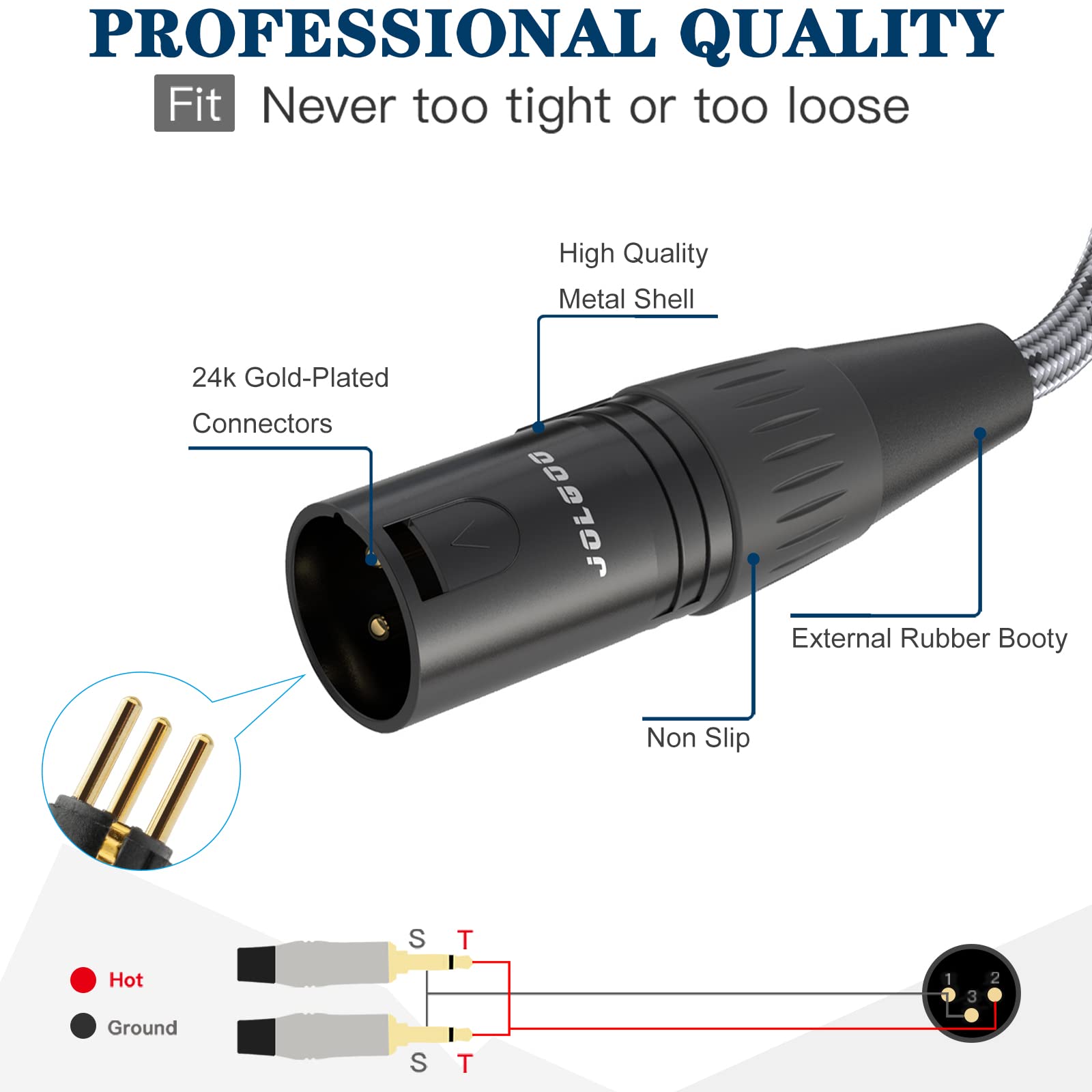 JOLGOO XLR Male to Dual 1/4" TS Mono Y Splitter Microphone Cable, XLR Male to Dual 6.35mm TS Y Adapter Cord, 3.3 Feet