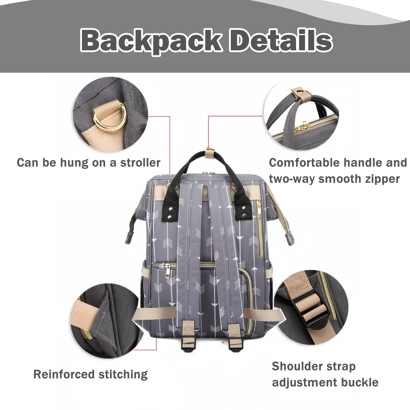 Armbq Stripe Prints Diaper Bag Backpack Multi-Function Waterproof Diaper Bag for Mom Essentials Baby Travel Diaper Backpack