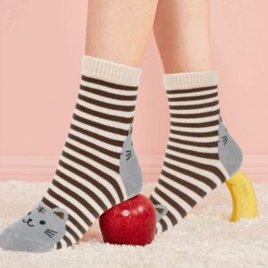 Cute Womens Dog Cat Novelty Animal Socks for girl Cartoon Cotton Casual Crew Funny Socks 5 Pairs, Cat Style 3