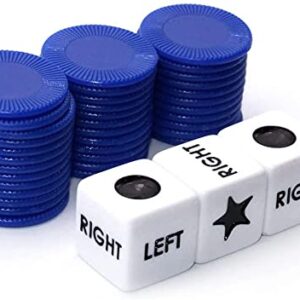 Befantasway Right Left Center Dice Game Set with 3 Dices& 36 Chips - Blue