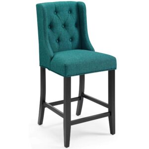 modway baronet tufted button upholstered fabric counter stool, teal