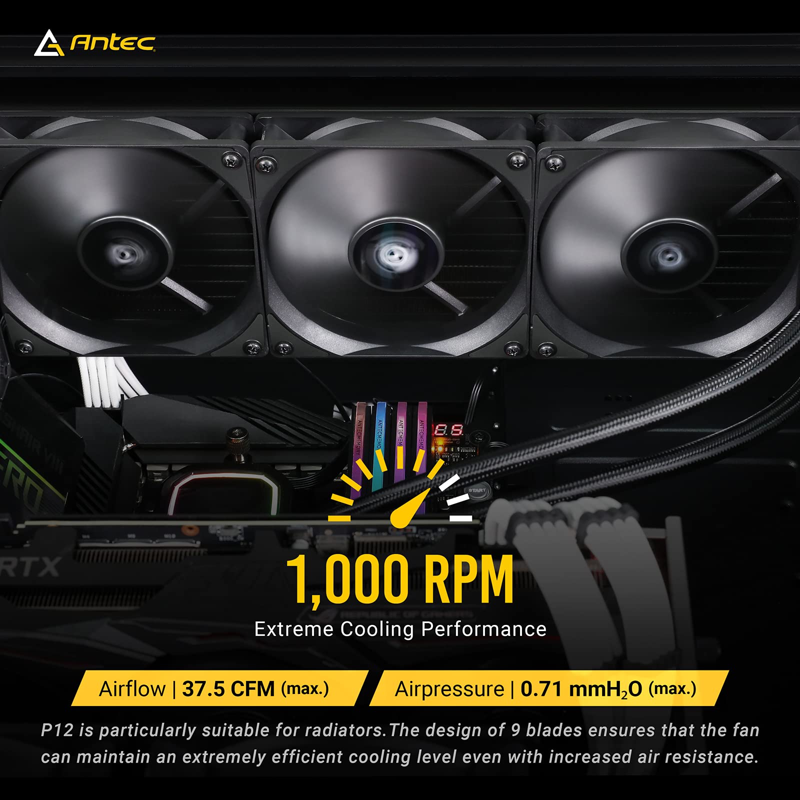 Antec PC Fans, 120mm Fan, Silent Case Fans, High Performance, Silent Quiet Low Noise, 3-pin Connector, P12 Series 5 Packs