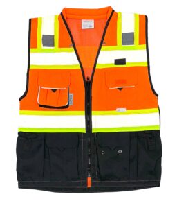 rexzus (c vest mens class 2 black series safety vest with zipper and utility pockets premium black series surveyors vest (medium, orange/black)