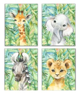 designs by maria inc. set of 4 watercolor unframed baby animal posters | jungle theme nursery decor | baby animal pictures for nursery | zoo animal pictures | nursery paintings art boy & girl (8"x10")