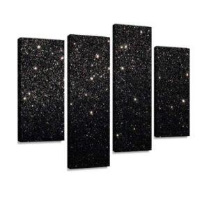 4 panel canvas pictures stars on black background gold and silvers and pictures wall art prints paintings stretched framed poster home living room decoration ready to hang