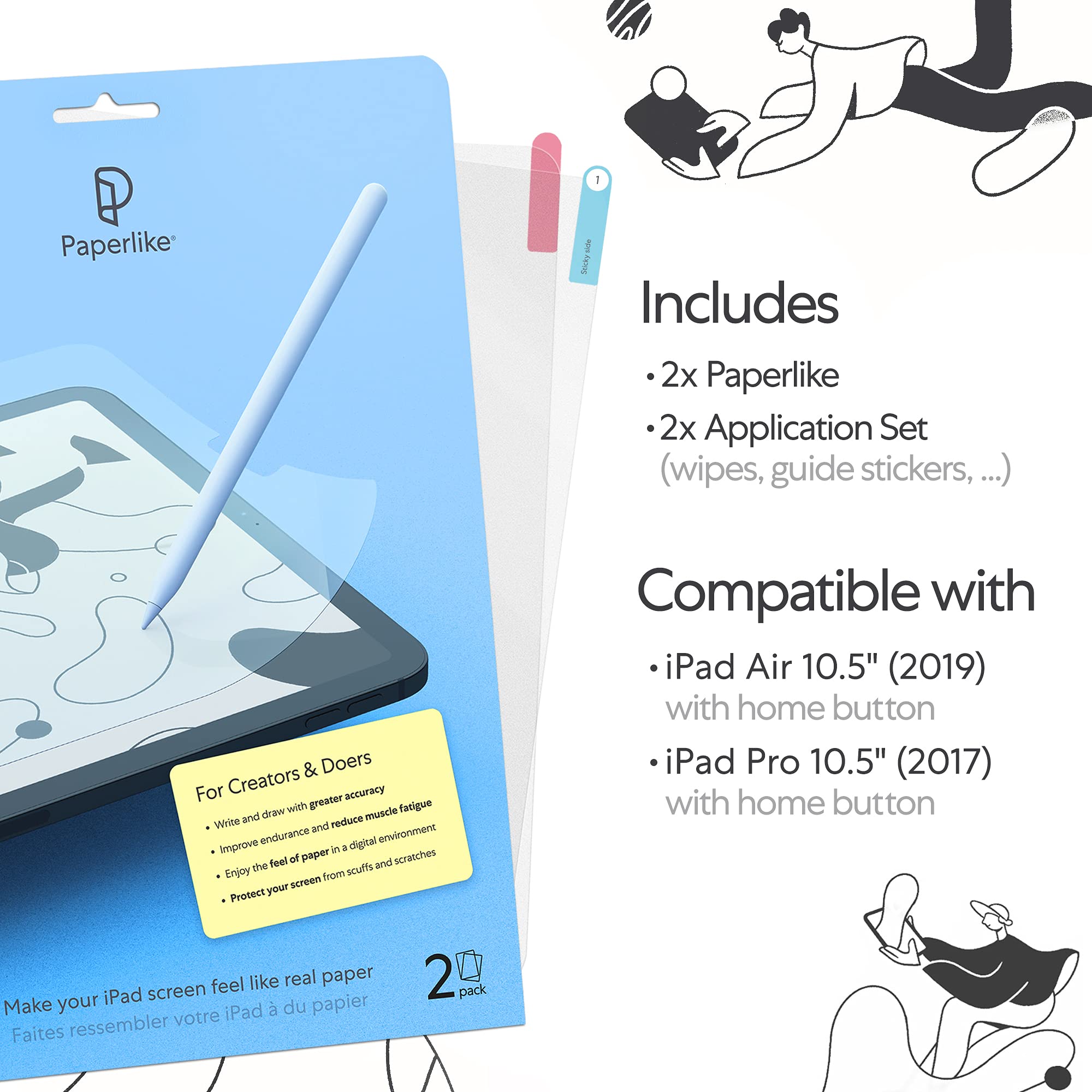 Paperlike 2.0 (2 Pieces) for iPad Air 10.5" (2019) & iPad Pro 10.5" (2017) - Screen Protector for Drawing, Writing, and Note-taking like on Paper