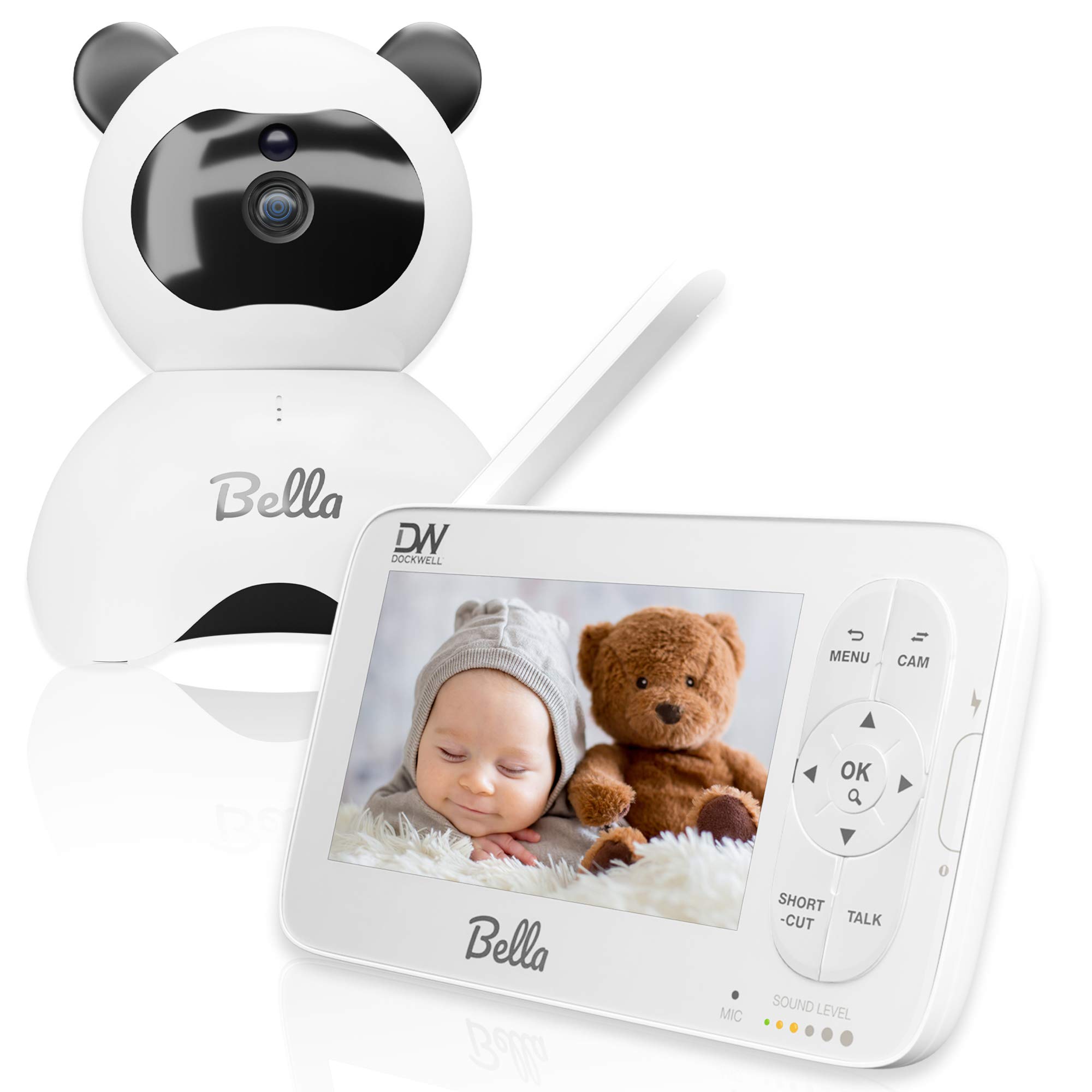 Dockwell Bella Video Baby Monitor with Camera and Audio - 5" LCD Display - HD Clear Picture Quality - Wide Angle 340 Degrees Pan 90 Degrees Tilt - 2 Way Audio - Alert Notifications - Night Vision