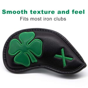 Golf Iron Covers,Golf Iron Head Covers Leather Golf Iron Covers Set 10pcs Golf Iron Headcovers,Golf Club Head Covers for Iron with Magic Tape Fit All Brands Titleist,Callaway,Ping (Black)