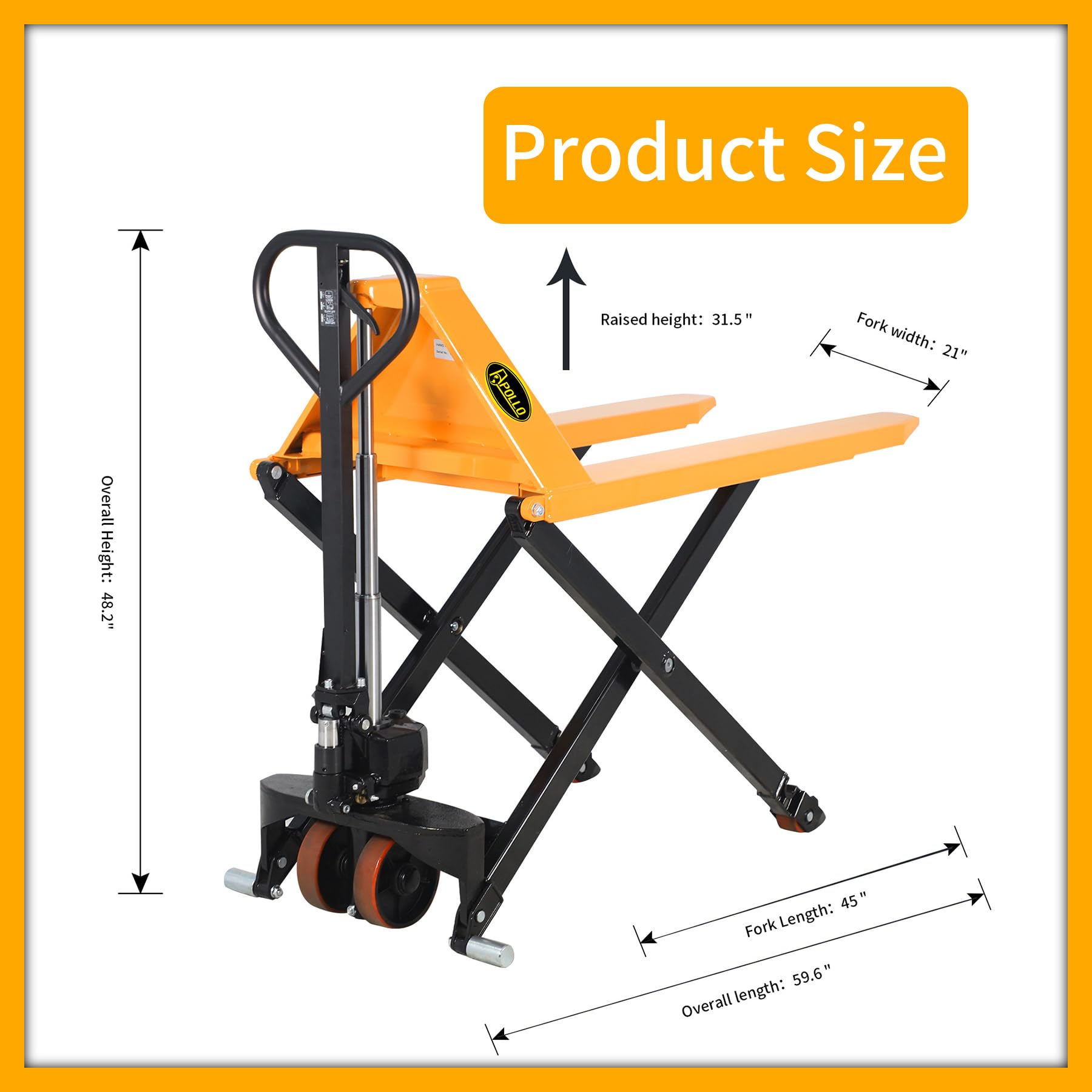 APOLLOLIFT Scissor Pallet Trucks, Manual Pallet Jack, 2200lbs Capacity Pallet Lift, 45" Lx21 W Fork,31.5'' Raised Height, Suitable for Euro Pallets