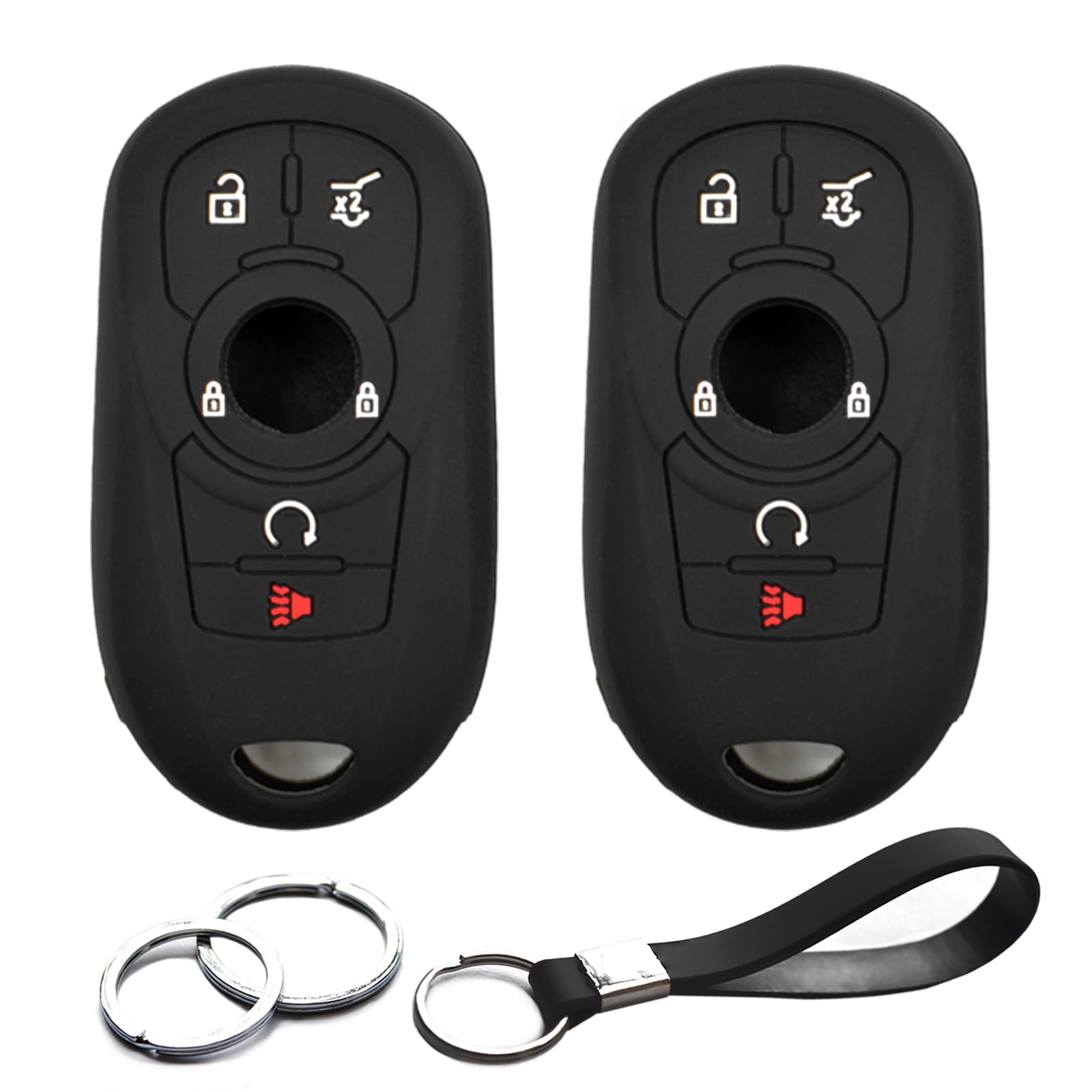 INFIPAR 2pcs Compatible with Buick Enclave Encore GX Envision Lacrosse Regal Sportback TourX Chevrolet Chevy Traverse GMC Terrain Black Key Fob Cover Case Key Chain Protector Remote Shell