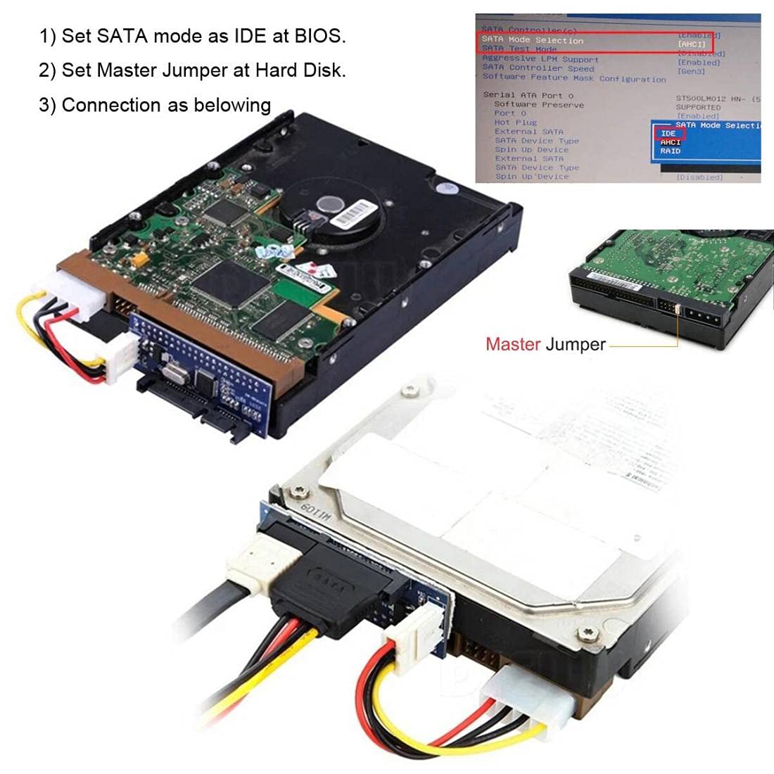 chenyang IDE/PATA 40Pin Disk to SATA Female Adapter PCBA Converter for Desktop & 3.5" Hard Disk Drive