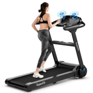 gymax folding treadmill, electric motorized running walking machine with led/lcd monitor, 2.25hp silent treadmill for home/gym (black)