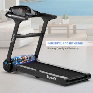 GYMAX Folding Treadmill, Electric Motorized Running Walking Machine with LED/LCD Monitor, 2.25HP Silent Treadmill for Home/Gym (Black)