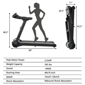 GYMAX Folding Treadmill, Electric Motorized Running Walking Machine with LED/LCD Monitor, 2.25HP Silent Treadmill for Home/Gym (Black)