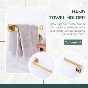 Bathroom Hardware Set 4-Piece, Angle Simple SUS304 Stainless Steel Bath Accessory Kit, Bathroom Fixture Set with Robe Hook, Toilet Paper Holder, Towel Holder and Towel Bar Brushed Gold